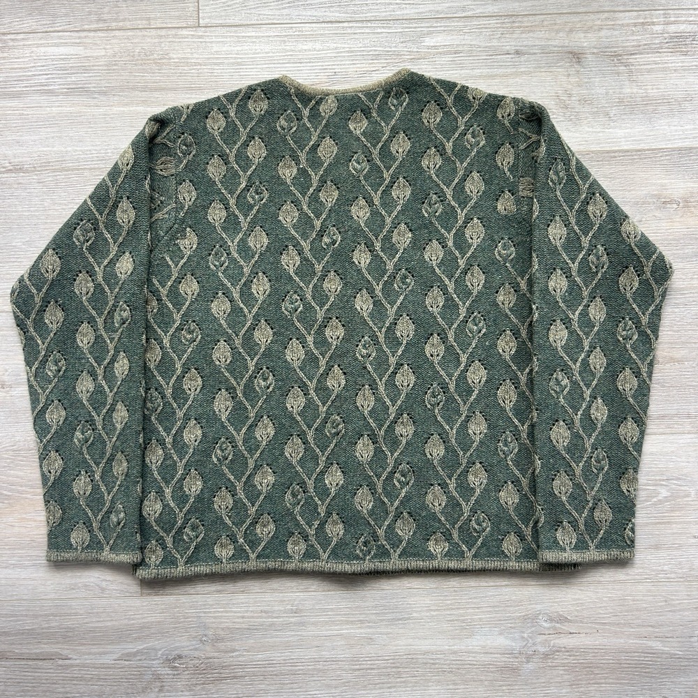 VTG NWOT Robert Scott Womens Large Pure Wool Green Cardigan Grannycore - Picture 3 of 9